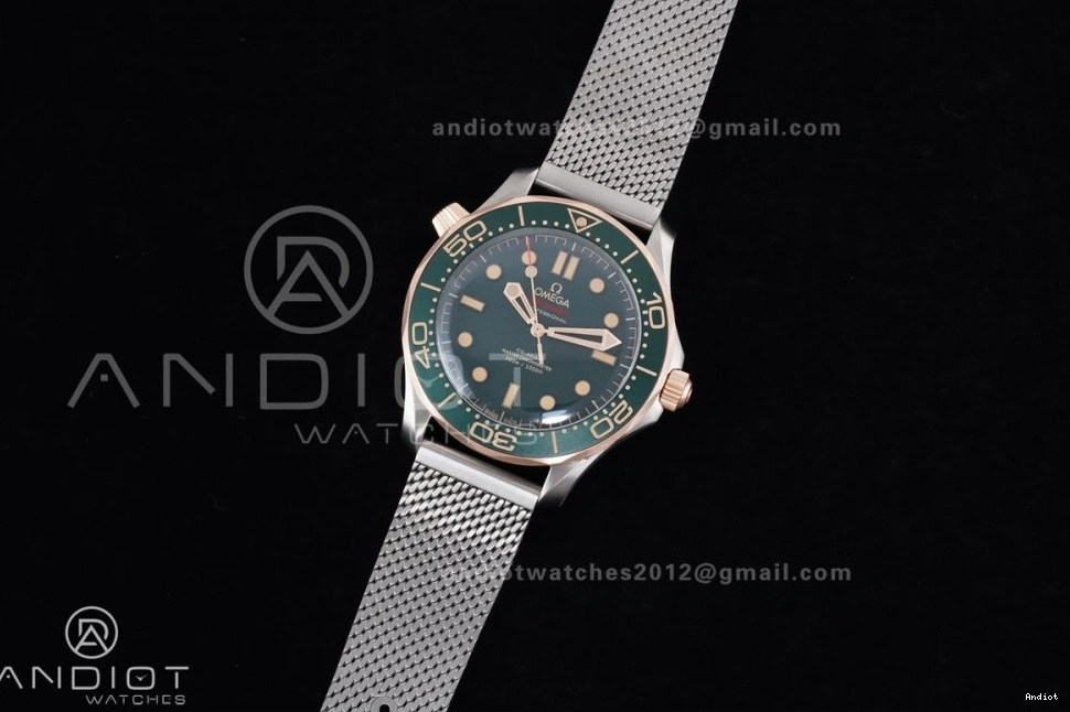 Seamaster on 1:1 VSF Best Mesh Rose Diver Green 300M Edition Dial A8806 Bracelet Gold 1224